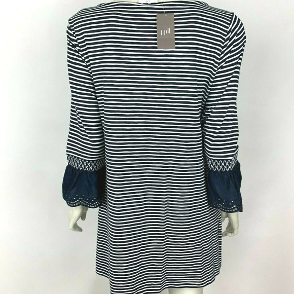 J Jill Lace Sleeve Striped Tunic Top Blue NWT - Picture 2 of 10